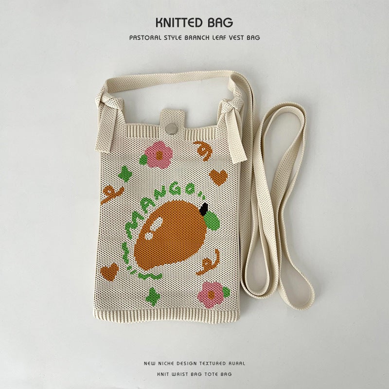 Fashion Cartoon Monster Knitted Crossbody Mobile Phone Bag All-Match Small Portable Adjustable Hand Bag Single Shoulder Bag - Image 5