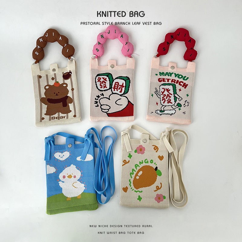 Fashion Cartoon Monster Knitted Crossbody Mobile Phone Bag All-Match Small Portable Adjustable Hand Bag Single Shoulder Bag - Image 2