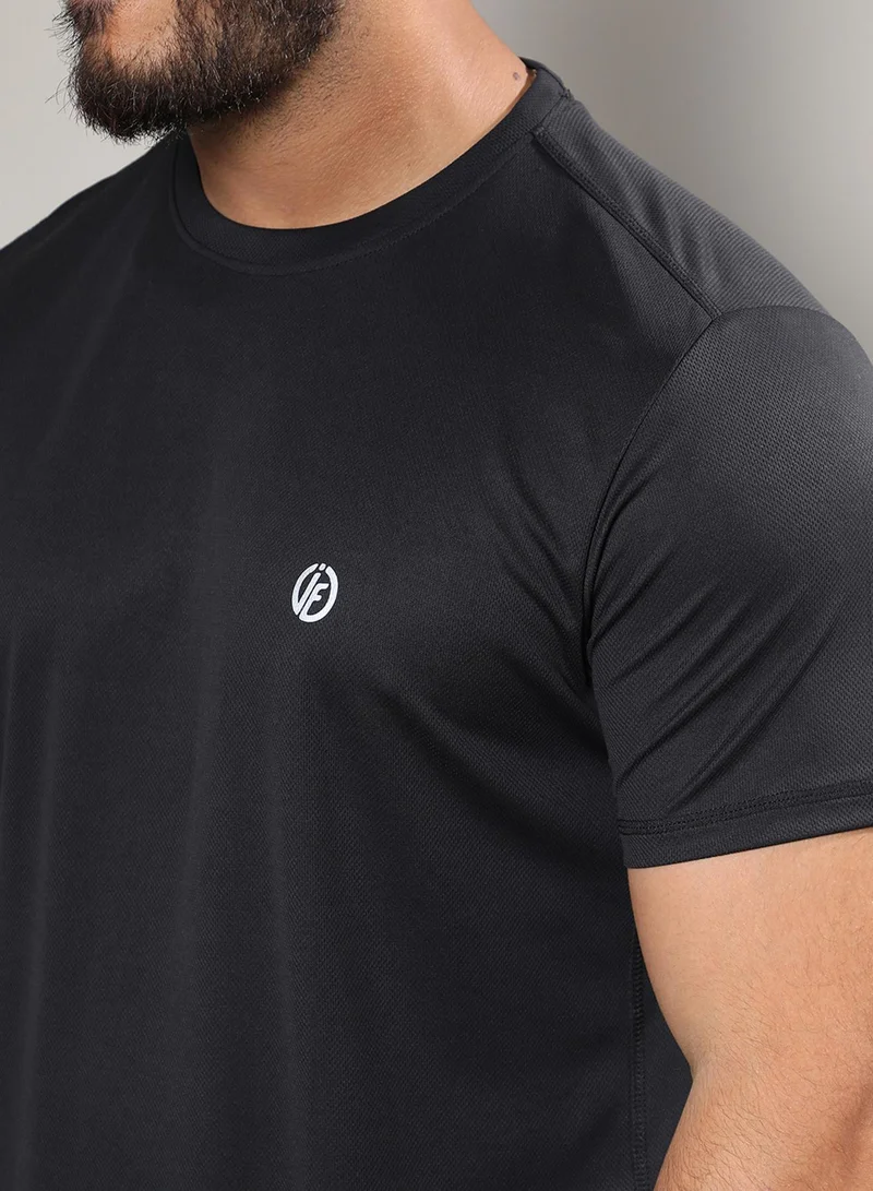Instafab Plus Men's Jet Black Basic Activewear T-Shirt For Casual Wear | Crew Neck | Short Sleeve | Pull On Closure | Jersey T-Shirt Crafted With Comfort Fit For Everyday Wear