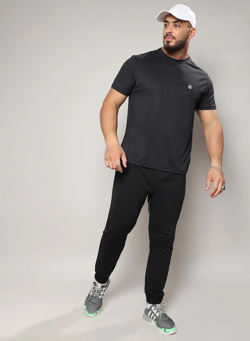 Instafab Plus Men's Jet Black Basic Activewear T-Shirt For Casual Wear | Crew Neck | Short Sleeve | Pull On Closure | Jersey T-Shirt Crafted With Comfort Fit For Everyday Wear