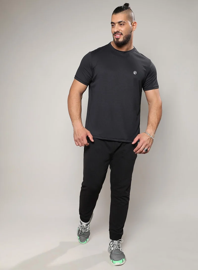 Instafab Plus Men's Jet Black Basic Activewear T-Shirt For Casual Wear | Crew Neck | Short Sleeve | Pull On Closure | Jersey T-Shirt Crafted With Comfort Fit For Everyday Wear