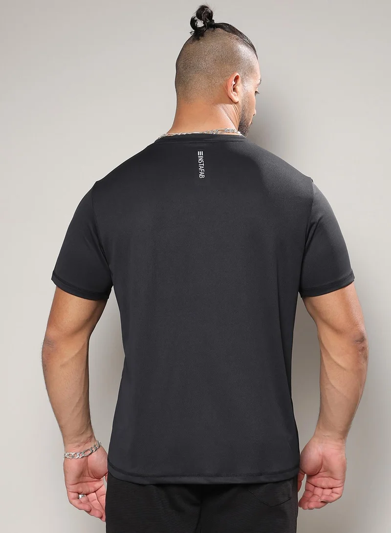 Instafab Plus Men's Jet Black Basic Activewear T-Shirt For Casual Wear | Crew Neck | Short Sleeve | Pull On Closure | Jersey T-Shirt Crafted With Comfort Fit For Everyday Wear