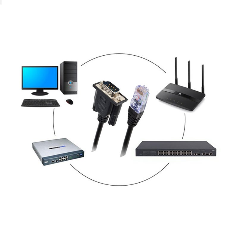 LFHUKEJI RJ45 إلى RS232، DB9 9-دبوس منفذ تسلسلي ذكر إلى RJ45 أنثى كات 5 إيثرنت LAN وحدة تحكم 3.3 قدم - Image 3