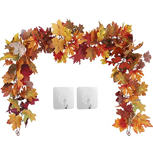 Geboor 2 Pack Fall Maple Leaf Garland Hanging Fall Leaves Vine Artificial Autumn Garland Thanksgiving Decor for Home Wedding Party Christmas - Image 1