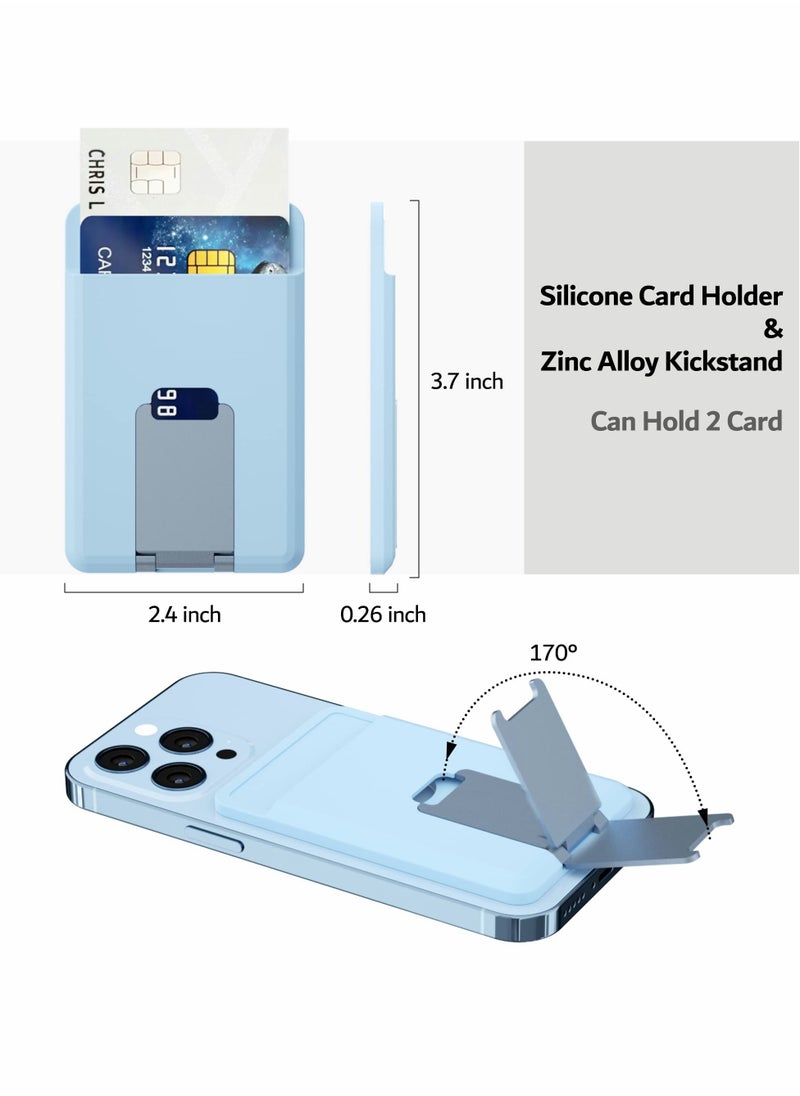 SYOSI - Magnetic Card Holder Wallet with for MagSafe Kickstand, Silicone Pockets Card Holder with Metal Stand for iPhone 14, 13, 12, Pro, Mini, Max, Plus (Blue) - Image 1