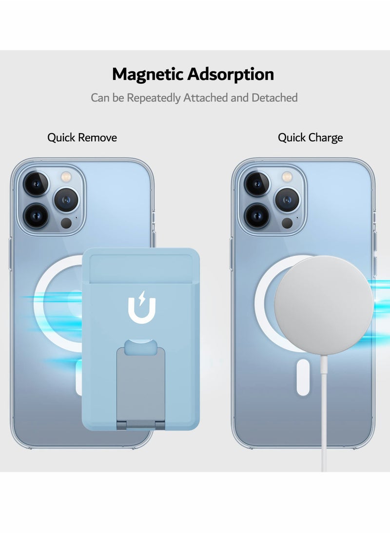 SYOSI - Magnetic Card Holder Wallet with for MagSafe Kickstand, Silicone Pockets Card Holder with Metal Stand for iPhone 14, 13, 12, Pro, Mini, Max, Plus (Blue) - Image 1