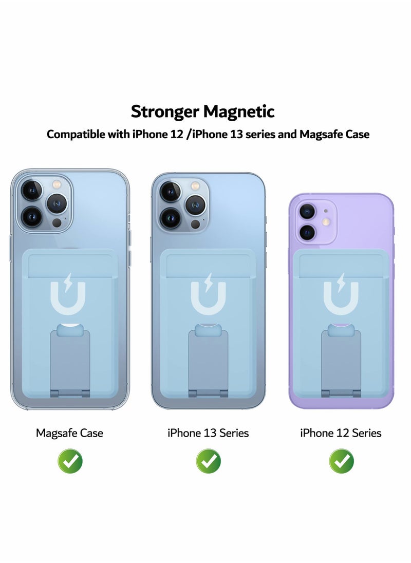 SYOSI - Magnetic Card Holder Wallet with for MagSafe Kickstand, Silicone Pockets Card Holder with Metal Stand for iPhone 14, 13, 12, Pro, Mini, Max, Plus (Blue) - Image 1