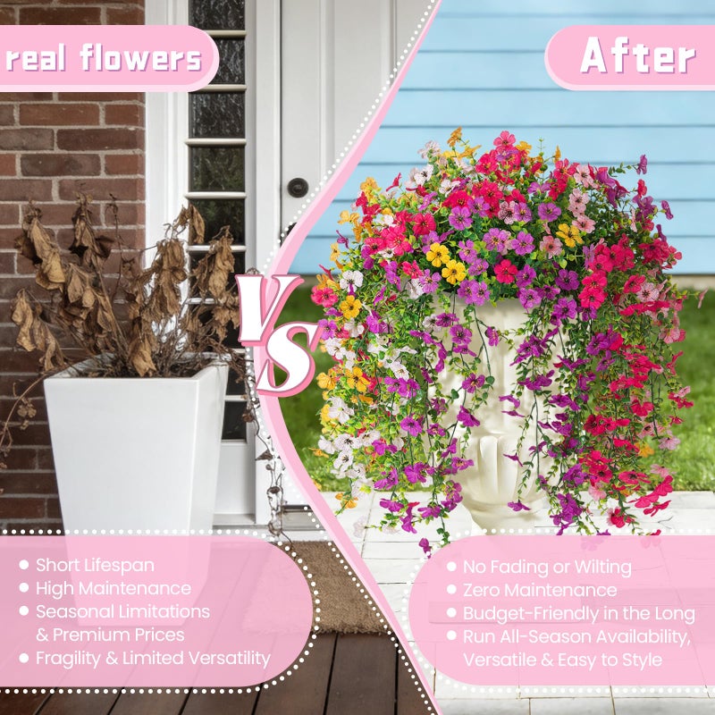 ADXORA 8PCS Artificial Hanging Fake Flowers for Outdoor Decoration Faux Silk Flowers Plants for Outdoor Outside Planter UV Resistant Daisy with Eucalyptus Leaves, Porch Front Door Patio Balcony Yard DÃ©cor - Image 4