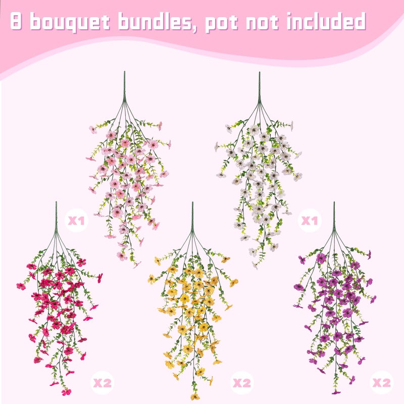 ADXORA 8PCS Artificial Hanging Fake Flowers for Outdoor Decoration Faux Silk Flowers Plants for Outdoor Outside Planter UV Resistant Daisy with Eucalyptus Leaves, Porch Front Door Patio Balcony Yard DÃ©cor - Image 3