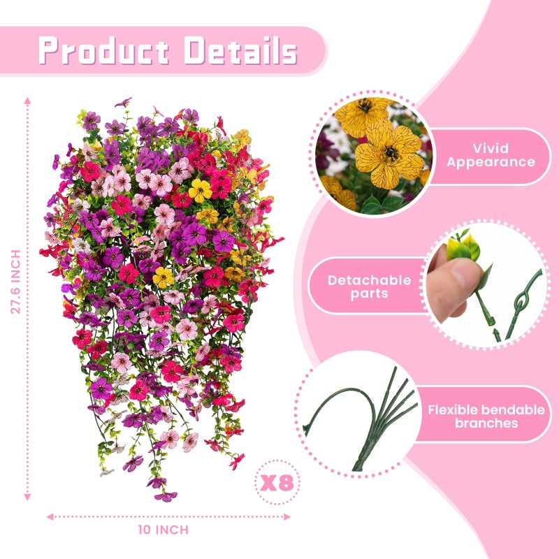 ADXORA 8PCS Artificial Hanging Fake Flowers for Outdoor Decoration Faux Silk Flowers Plants for Outdoor Outside Planter UV Resistant Daisy with Eucalyptus Leaves, Porch Front Door Patio Balcony Yard DÃ©cor - Image 2