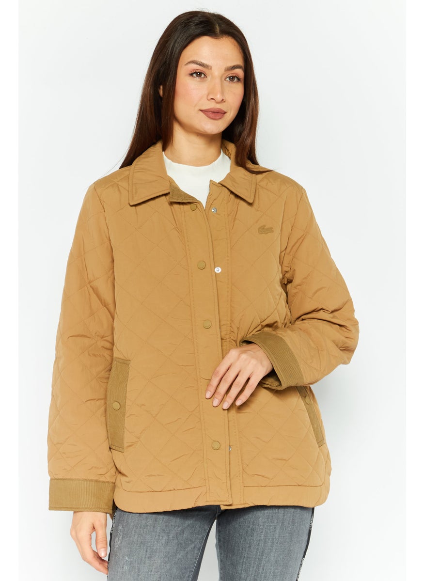 LACOSTE Women Quilted Puffer Jacket, Tan  - Image 1