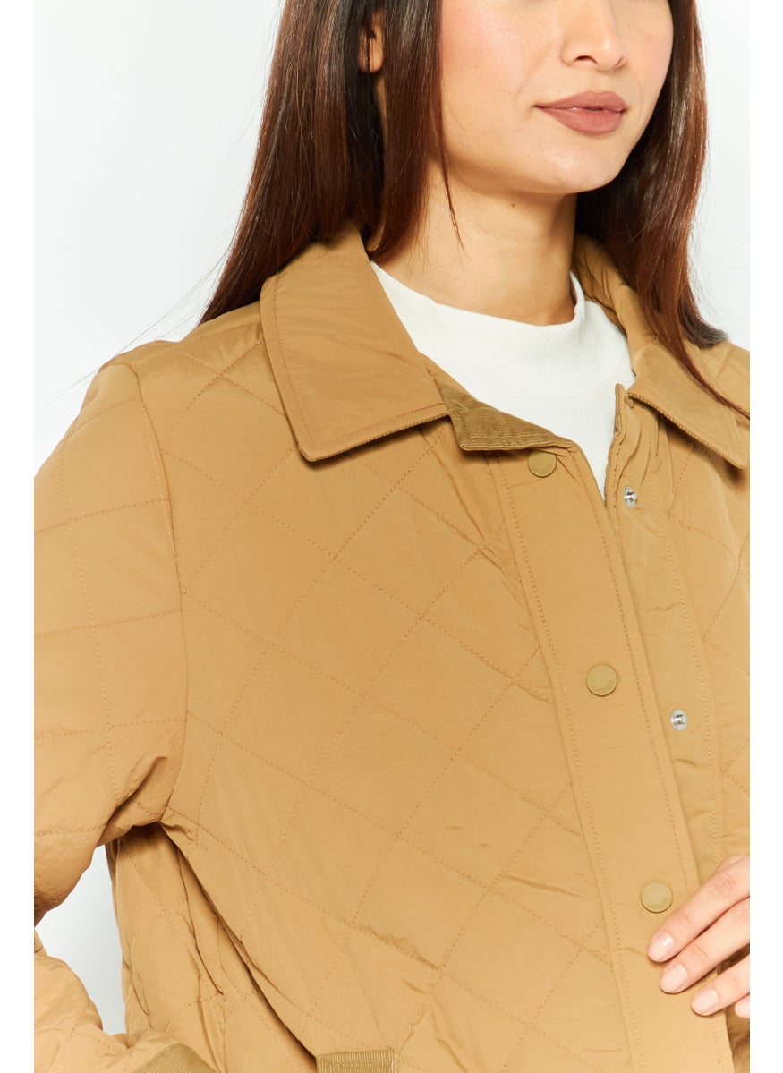 LACOSTE Women Quilted Puffer Jacket, Tan  - Image 3