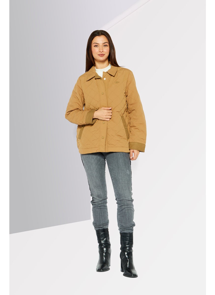 LACOSTE Women Quilted Puffer Jacket, Tan  - Image 2