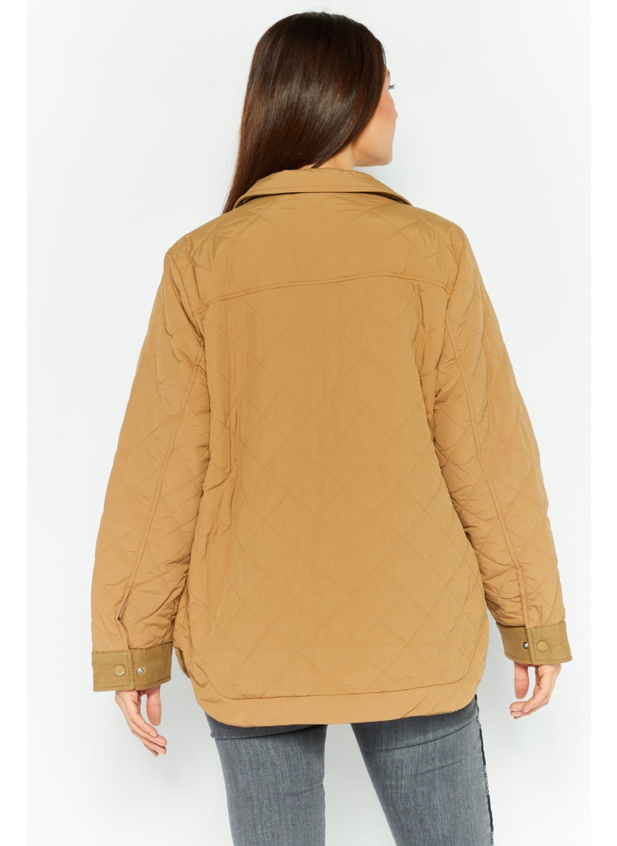 LACOSTE Women Quilted Puffer Jacket, Tan  - Image 4