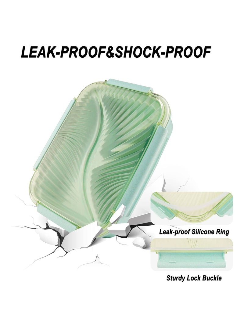 Y&D Bento Lunch Box for Adults Leakproof Boxes 1100ML with Utensils Wheat Straw - Meal Prep Containers Portion Control Microwave & Dishwasher Safe BPA Free (Green - Image 5