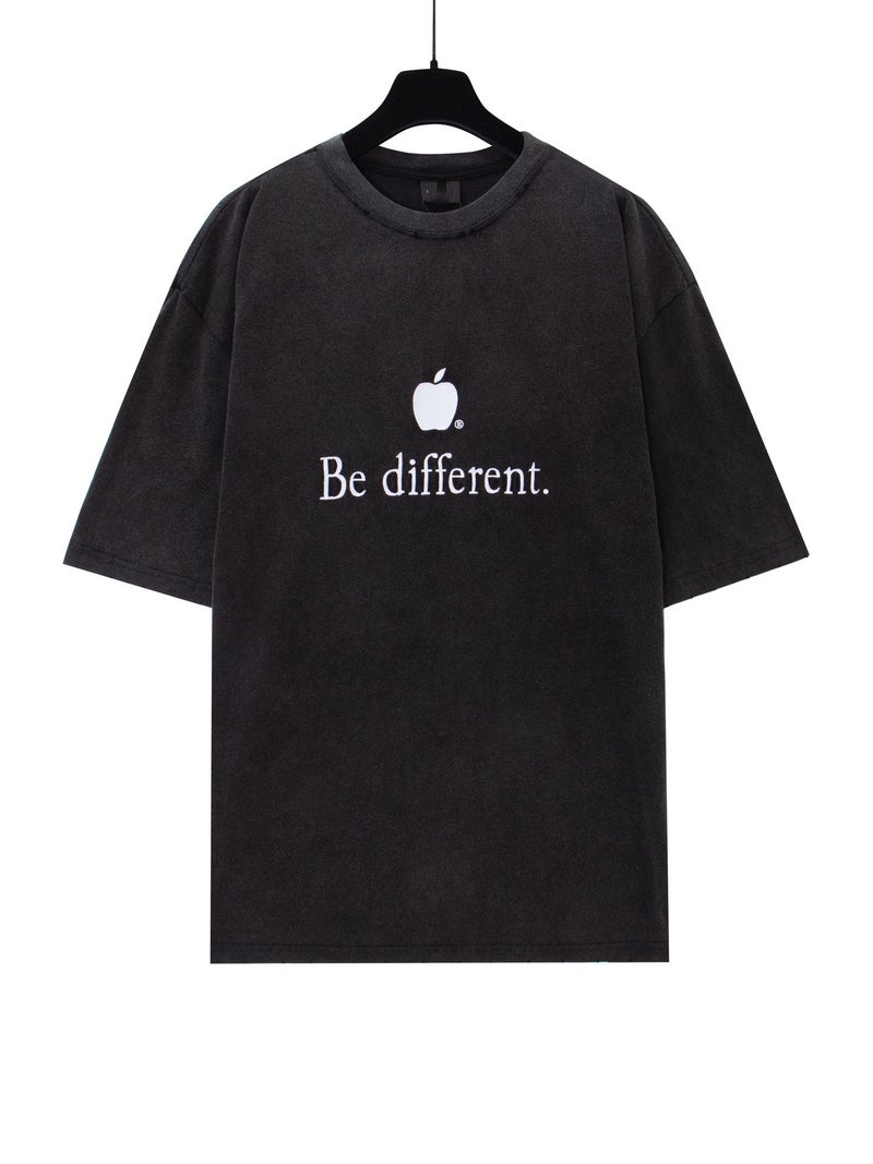 2023 Summer Luxury B-Brand Apple Embroidery Unisex OS Tee Washed Black