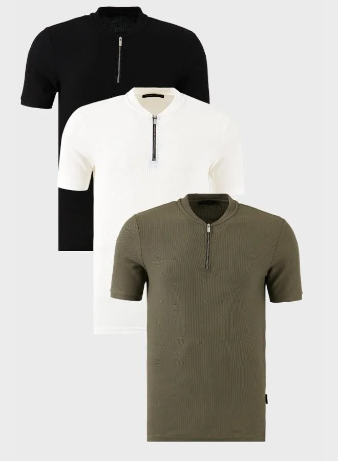 بوراتي تيشيرت رجالي قطن بياقة كلية وسحاب نصفي من بوراتي عبوة من  قطع