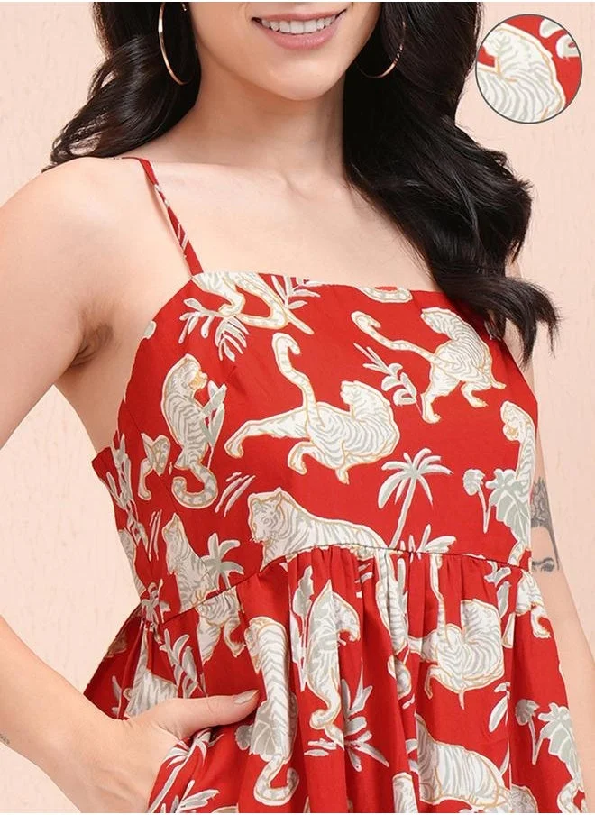 Tokyo Talkies Printed Tiered Dress