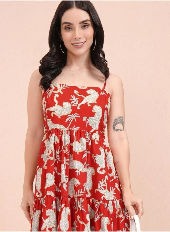 Tokyo Talkies Printed Tiered Dress