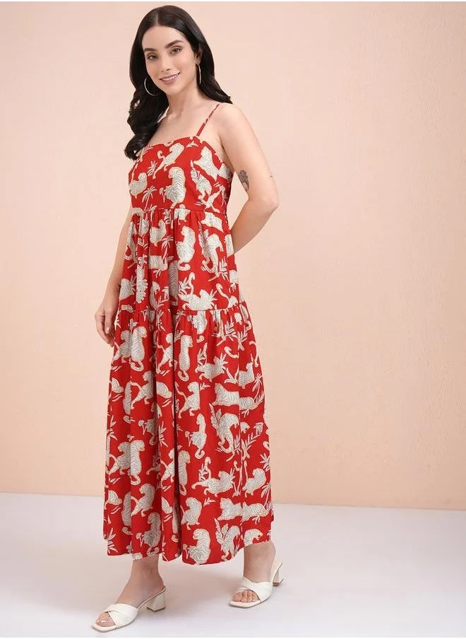 Tokyo Talkies Printed Tiered Dress