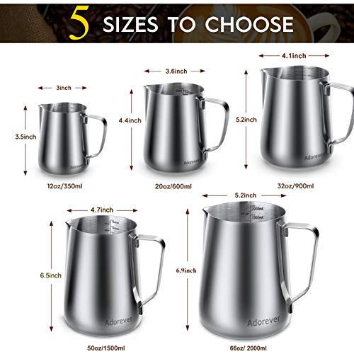 Adorever Milk Frothing Pitcher, 66oz Steaming Pitcher Stainless Steel Espresso Machine Accessories for Coffee Bar, Cappuccino Barista Tools Milk Jug Steamer Frother Cup with Decorating Latte Art Pen - Image 5