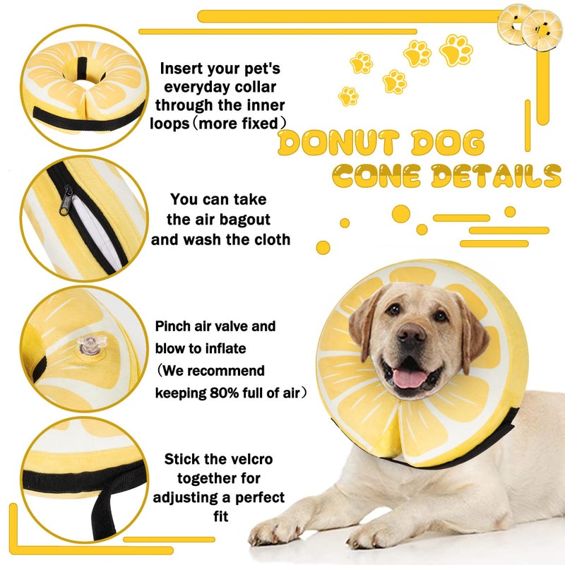 Cneo Inflatable Dog Cone Collar for Large Medium Small Dogs, Soft Adjustable Recovery Cone for Dogs Cats,Dog Neck Donut Alternative After Surgery(Lemon,Small - Image 4