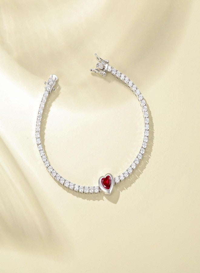 FANCIME 7mm Heart July Birthstone Ruby Tennis Bracelet for Women Fine Jewelry Wedding Bridal Prom Birthday Gift for Women Her, Length 7 Inch - Image 2