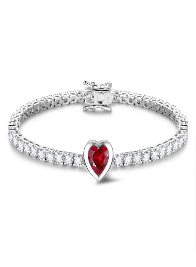 FANCIME 7mm Heart July Birthstone Ruby Tennis Bracelet for Women Fine Jewelry Wedding Bridal Prom Birthday Gift for Women Her, Length 7 Inch - Image 1