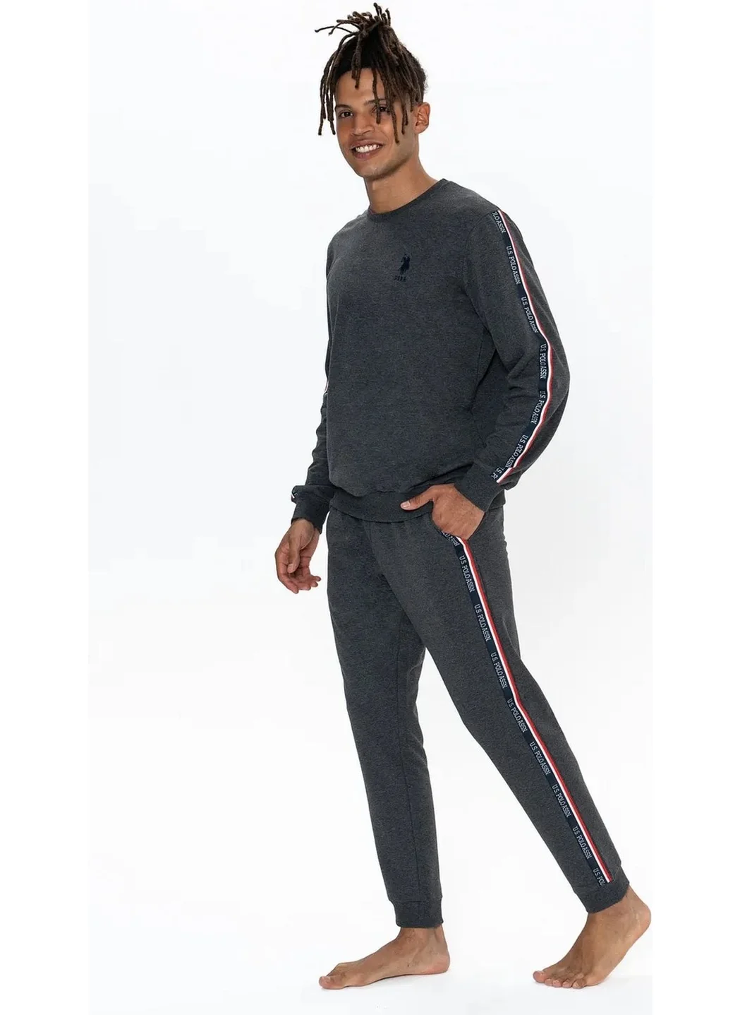 U.S. Polo Assn. 18923 Men's Long Sleeve Crew Neck Casual Home Wear-Anthracite Melange
