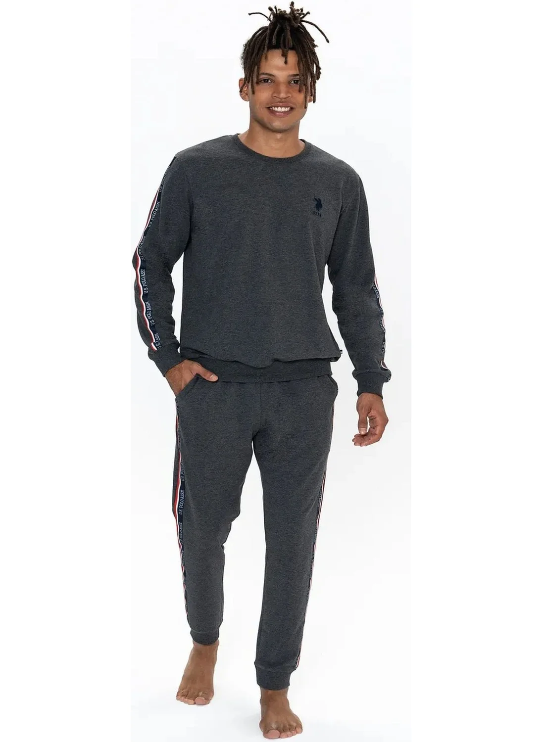 U.S. Polo Assn. 18923 Men's Long Sleeve Crew Neck Casual Home Wear-Anthracite Melange