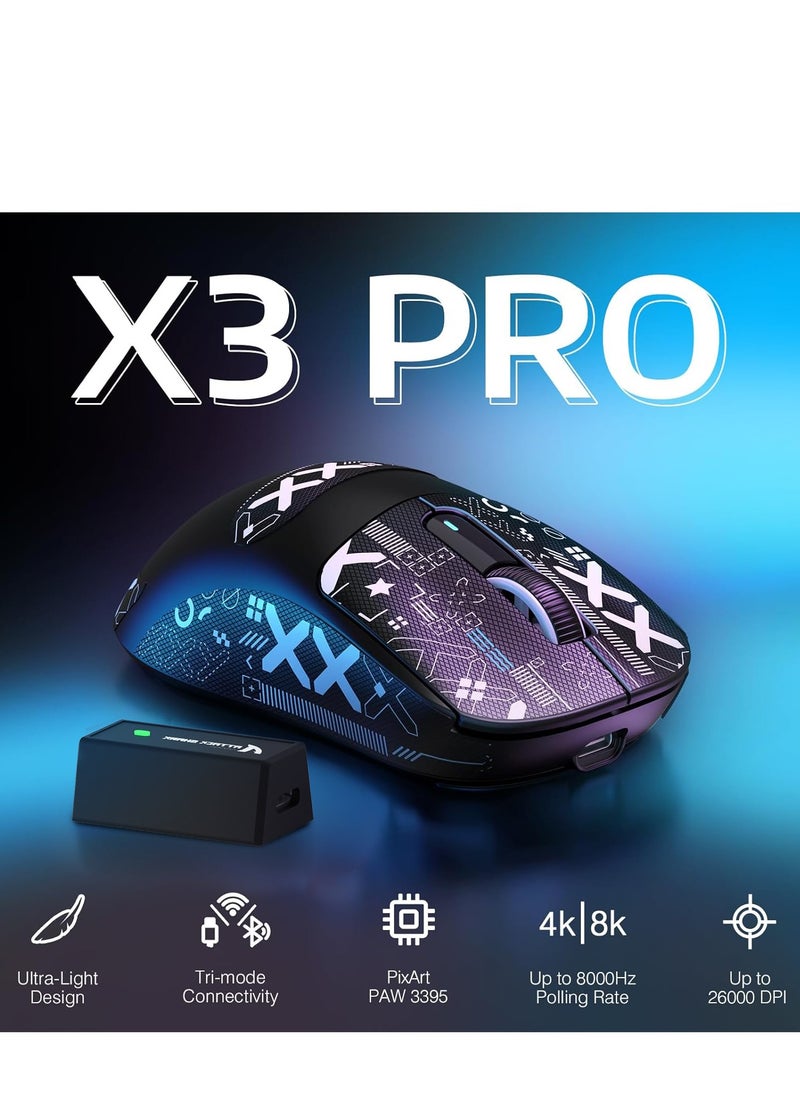 Attack Shark - X3PRO 4K/8K Lightweight Wireless Gaming Mouse with Tri-Mode(Wired/2.4GHz/BT),PAW3395 Optical Sensor,26K DPI,Kailh GM8.0 Switch,Long Battery,7 Buttons for PC/Laptop/Win/Mac(Black) - Image 1