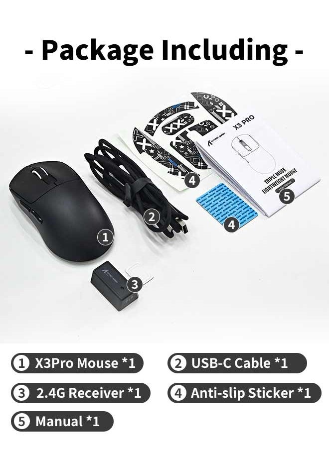 Attack Shark - X3PRO 4K/8K Lightweight Wireless Gaming Mouse with Tri-Mode(Wired/2.4GHz/BT),PAW3395 Optical Sensor,26K DPI,Kailh GM8.0 Switch,Long Battery,7 Buttons for PC/Laptop/Win/Mac(Black) - Image 1