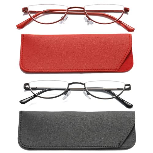 Viseng 2 Pack Vintage Alloy Half Moon Reading Glasses Women Men Slim Half Frame Lens Readers Glasses +1.5 - Image 1