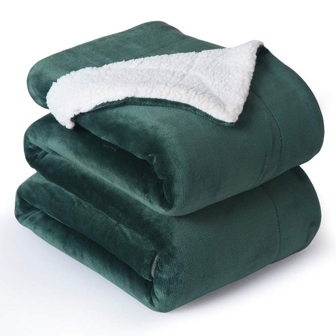 BED BLANKET REVERSIBLE SHERPA FLANNEL BLANKET SUPER SOFT FUZZY PLUSH FLEECE MICROFIBER 90X90 OLIVE GREEN QUEEN