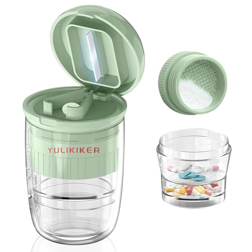 CoolShef 4-in-1 Pill Crusher and Cutter with Dispenser, Stainless Steel Blade for Small or Large Pills, Crushes Pills, Vitamins, Tablets Crusher to Powder, Medicine Crusher for Easy Consumption, Removable Drinking Cup (Green) - Image 1