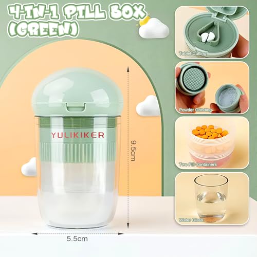 CoolShef 4-in-1 Pill Crusher and Cutter with Dispenser, Stainless Steel Blade for Small or Large Pills, Crushes Pills, Vitamins, Tablets Crusher to Powder, Medicine Crusher for Easy Consumption, Removable Drinking Cup (Green) - Image 2