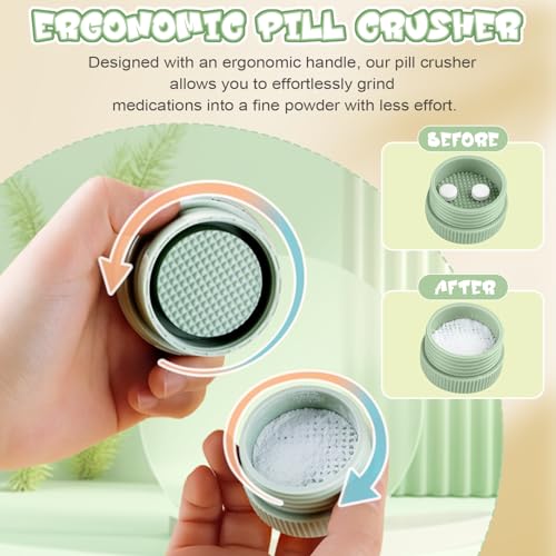 CoolShef 4-in-1 Pill Crusher and Cutter with Dispenser, Stainless Steel Blade for Small or Large Pills, Crushes Pills, Vitamins, Tablets Crusher to Powder, Medicine Crusher for Easy Consumption, Removable Drinking Cup (Green) - Image 5