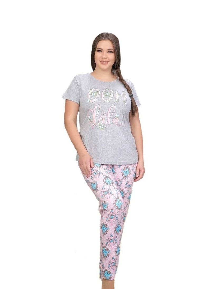 Ganna Women's short sleeved pyjamas and summer long pants made of cotton large sizes 