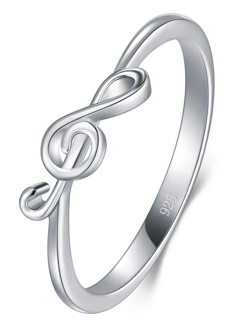 BORUO 925 Sterling Silver Ring -Stackable Music Note Band - Comfort Fit Silver Rings Women - Music Note Silver Band Ring - Fine Jewellery Stackable Ring, 2mm, Size 7 - Image 5