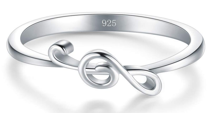 BORUO 925 Sterling Silver Ring -Stackable Music Note Band - Comfort Fit Silver Rings Women - Music Note Silver Band Ring - Fine Jewellery Stackable Ring, 2mm, Size 7 - Image 2