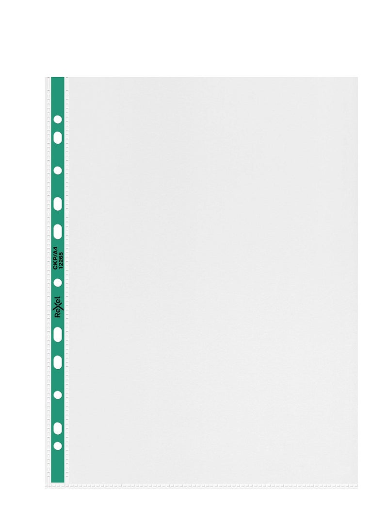 Rexel 25 Piece A4 Punched Pockets With Glass Clear Green Spine - Image 3