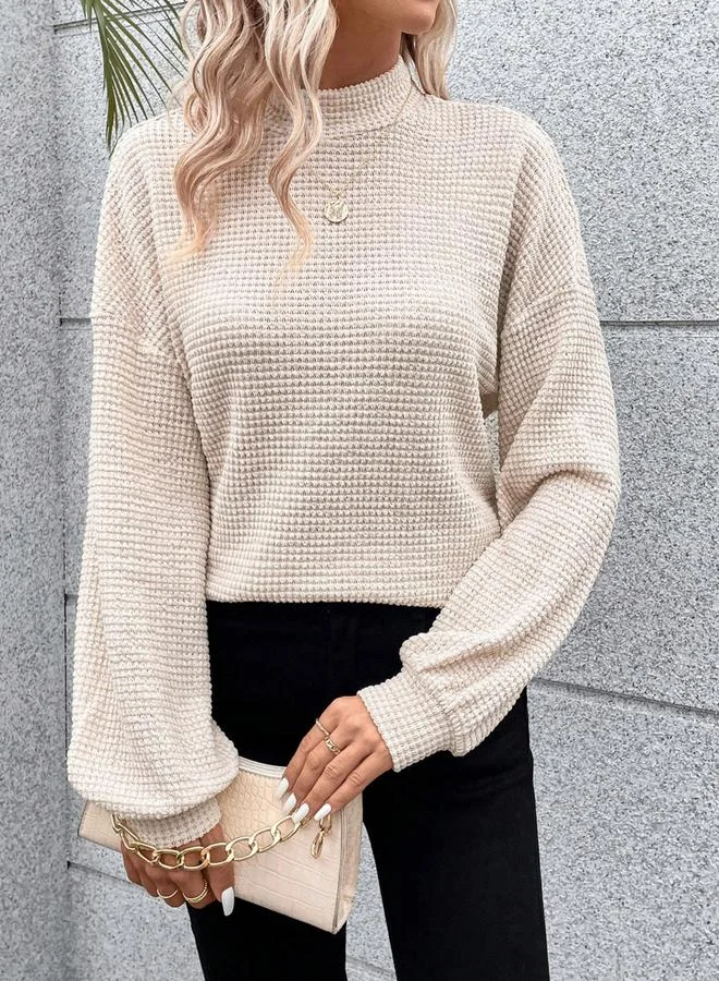 Take Two Women's Solid Textured High Neck Long Sleeve Top