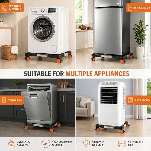 Yemark Adjustable Washing Machine Stand (40–64 cm) with Lockable Wheels | Heavy Duty Anti-Vibration Fridge Stand Trolley | Movable Base for Refrigerator, Dishwasher & Cooler - Image 5