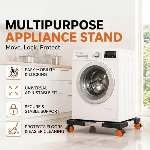 Yemark Adjustable Washing Machine Stand (40–64 cm) with Lockable Wheels | Heavy Duty Anti-Vibration Fridge Stand Trolley | Movable Base for Refrigerator, Dishwasher & Cooler - Image 3