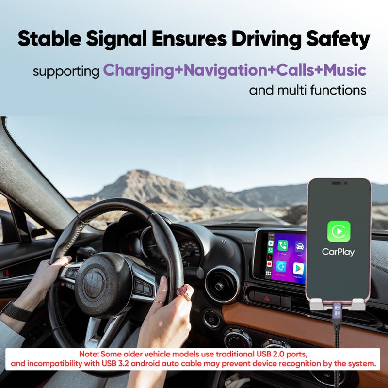 DteeDck Android Auto USB Cable 3FT, Car CarPlay Cord, USB Type C 3.2 Gen2 10Gbps Data Transfer, A-C 15W Fast Charging Replacement for iPhone 17/16/15 Google Pixel 9/8/7 Galaxy Series and More - Image 3