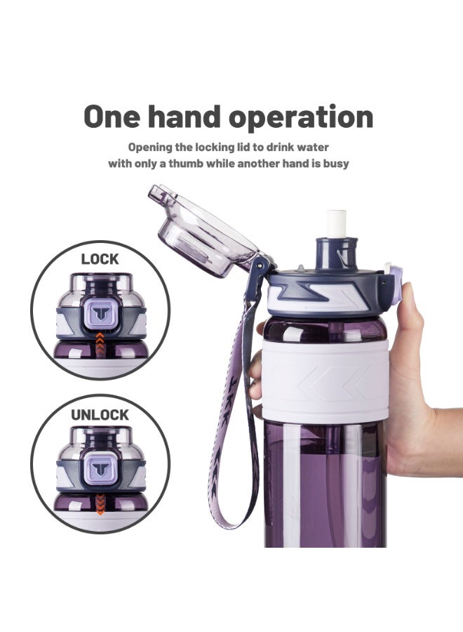 TKK 1000ml Tritan Plastic Water Bottle with Straw and BPA Free with Rope Easy to Carry | Purple - Image 4