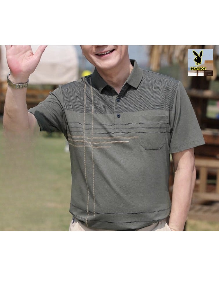 【 Mulberry Silk 5A Antibacterial 】 Men's Short Sleeved T-Shirt Business Polo Shirt  - Image 1