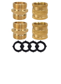 SYOSI محول خرطوم حديقة، محولات خرطوم نحاسية صلبة 3/4 بوصة، ذكر إلى ذكر، أنثى إلى أنثى، مجموعة 4 مع 4 غسالات إضافية  - Image 1