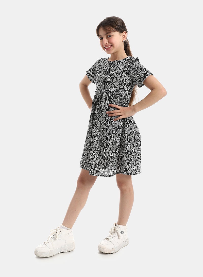 Andora Crew Neck Patterned Dress - Image 5