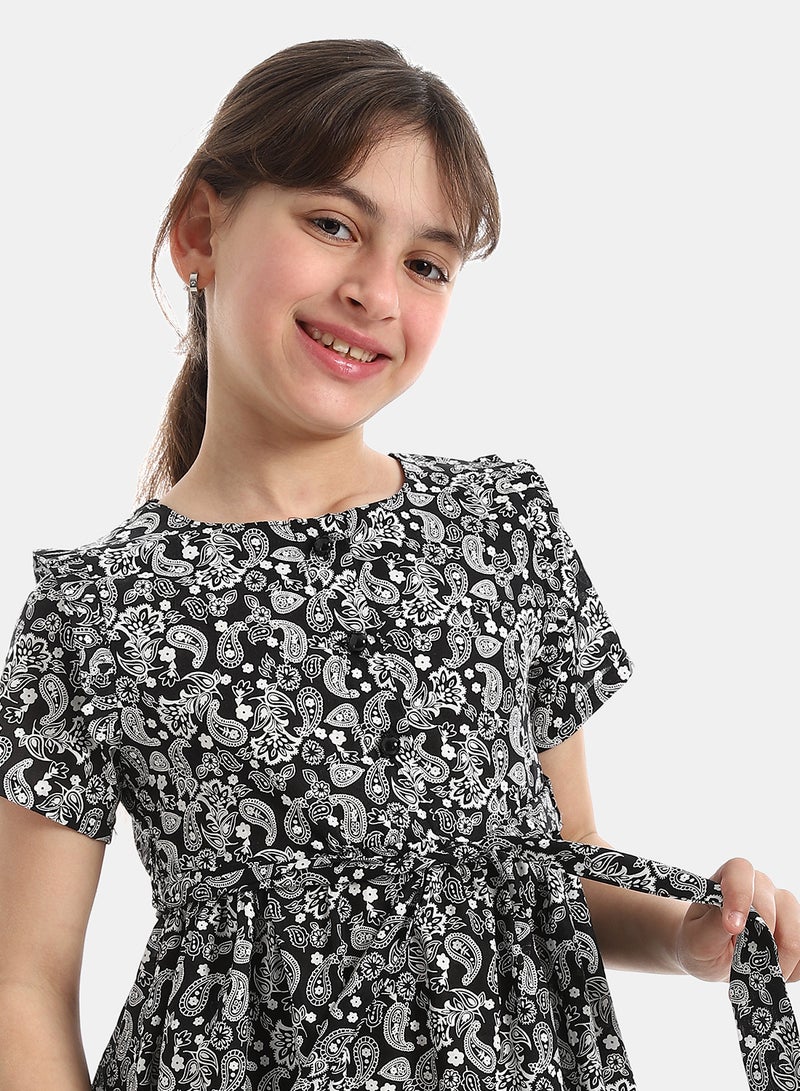 Andora Crew Neck Patterned Dress - Image 4